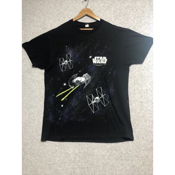 Lee Total Cotton Other - Vtg 90s Star Wars T Shirt Mens XL Death Star Millennium Falcon AOP USA